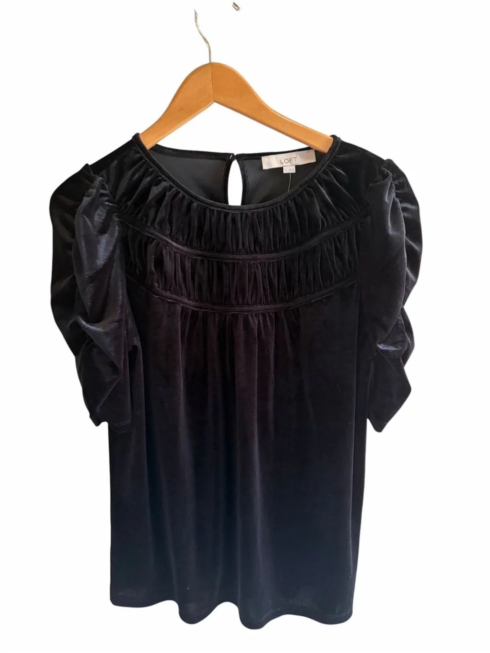 NWT LOFT Black Ruched Velvet Blouse Whimsigoth Witchycore
